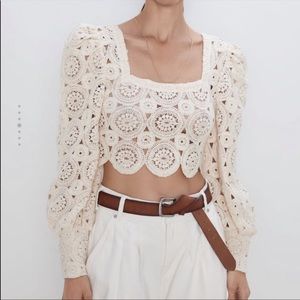 ZARA Weaved Knit Crop Top with Voluminous Sleeves